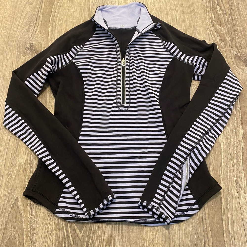 Lululemon Run: U-Turn 1/2 Zip Purple Stripe Pullover- Size 6